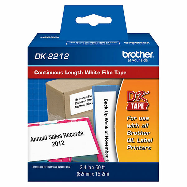 Brother 62mm (2 3/7") Black on White Continuous Length Film Label Tape (15m/50') (1/Pkg)