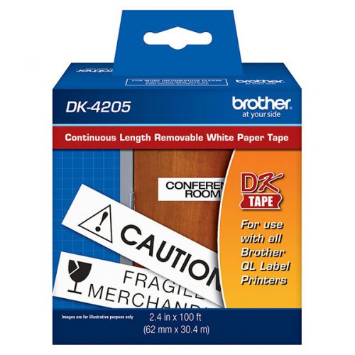 Brother 62mm (2 3/7") Black on White Removable Continuous Length Paper Label Tape (30m/100') (1/Pkg)