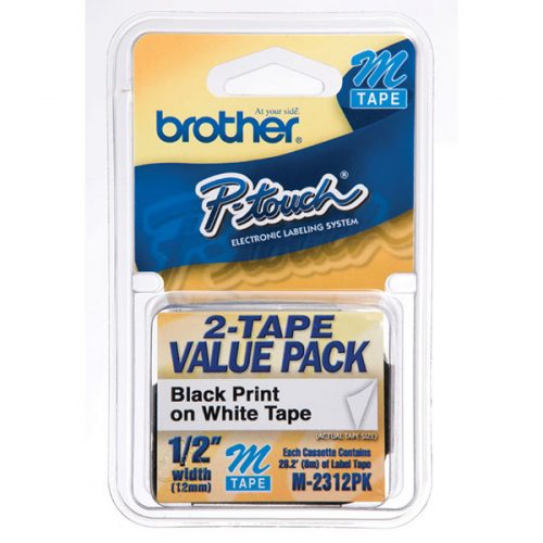 Brother 12mm (1/2") Black on White Non-Laminated Tape (2 Pack of M231) (8m/26.2')