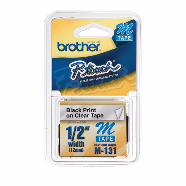 Brother 12mm (1/2") Black on Clear Non-Laminated Tape (8m/26.2') (1/Pkg)