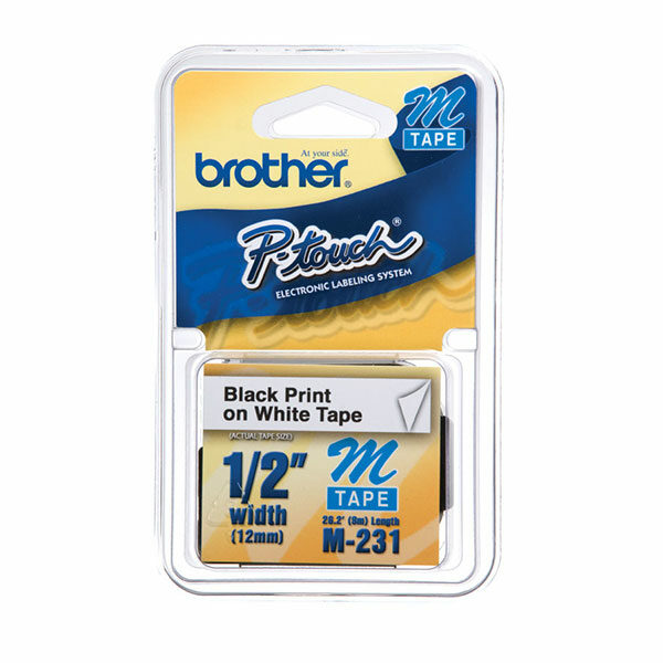 Brother 12mm (1/2") Black on White Non-Laminated Tape (8m/26.2') (1/Pkg)