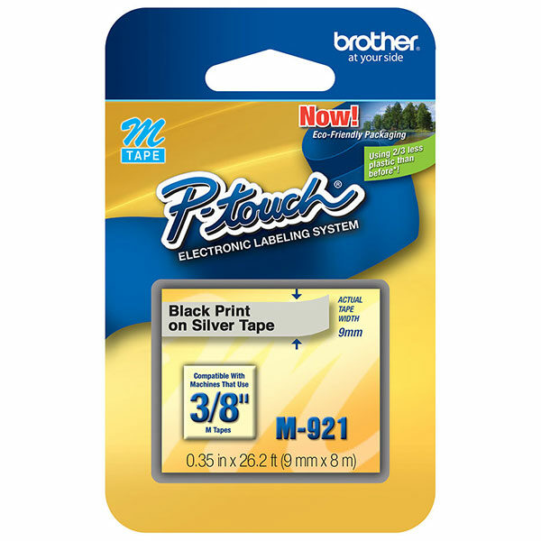 Brother 9mm (3/8") Black on Silver Non-Laminated Tape (8m/26.2') (1/Pkg)