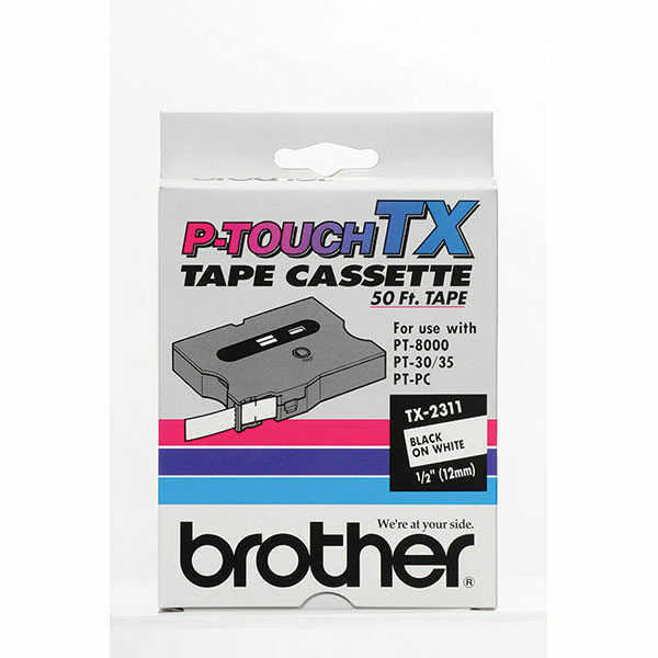 Brother 12mm (1/2") Black on White Laminated Tape (15m/50') (1/Pkg)