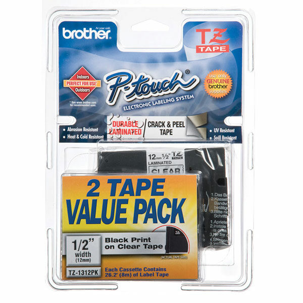 Brother 12mm (1/2") Black on Clear Laminated Tape (2 Pack of TZ131) (8m/26.2')