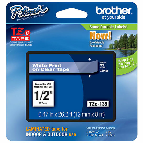 Brother 12mm (1/2") White on Clear Tape (8m/26.2') (1/Pkg)