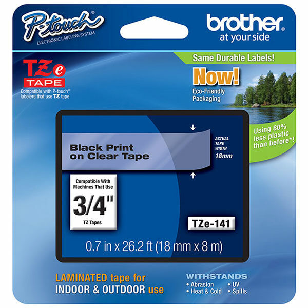 Brother 18mm (3/4") Black on Clear Laminated Tape (8m/26.2') (1/Pkg)