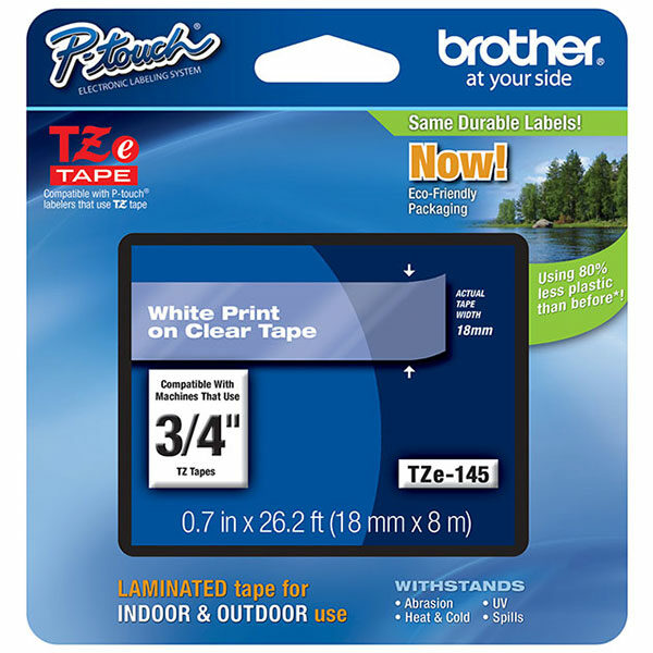 Brother 18mm (3/4") White on Clear Laminated Tape (8m/26.2') (1/Pkg)