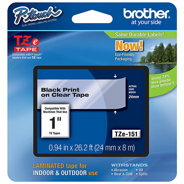 Brother 24mm (1") Black on Clear Laminated Tape (8m/26.2') (1/Pkg)