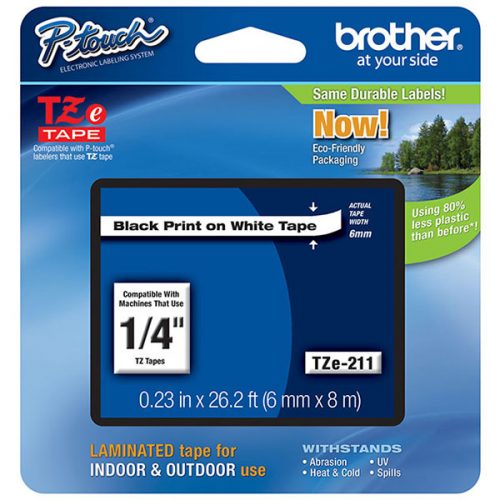Brother 6mm (1/4") Black on White Laminated Tape (8m/26.2') (1/Pkg)