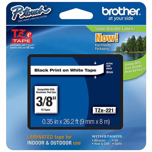 Brother 9mm (3/8") Black on White Laminated Tape (8m/26.2') (1/Pkg)