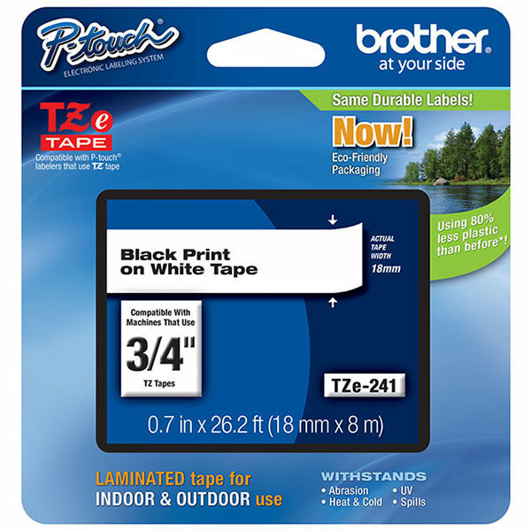 Brother 18mm (3/4") Black on White Laminated Tape (8m/26.2') (1/Pkg)