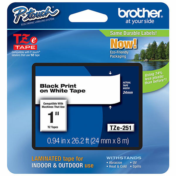 Brother 24mm (1") Black on White Laminated Tape (8m/26.2') (1/Pkg)