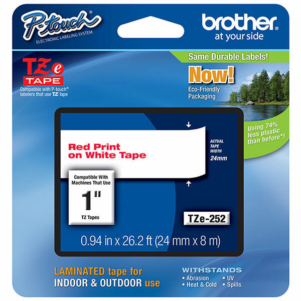 Brother 24mm (1") Red on White Laminated Tape (8m/26.2') (1/Pkg)