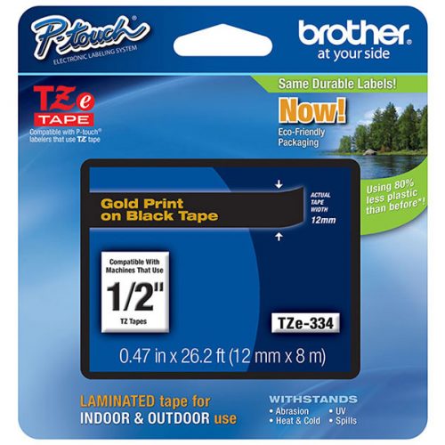Brother 12mm (1/2") Gold on Black Laminated Tape (8m/26.2') (1/Pkg)