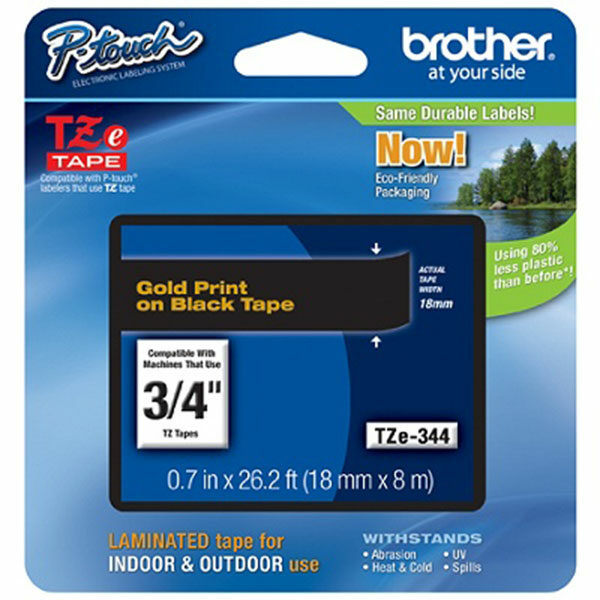 Brother 18mm (3/4") Gold on Black Laminated Tape (8m/26.2') (1/Pkg)