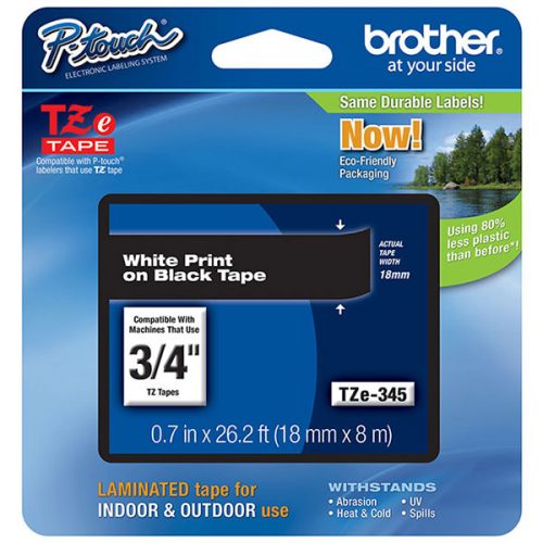 Brother 18mm (3/4") White on Black Laminated Tape (8m/26.2') (1/Pkg)