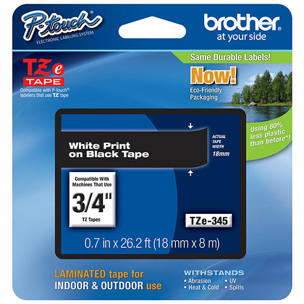 Brother 18mm (3/4") White on Black Laminated Tape (8m/26.2') (1/Pkg)