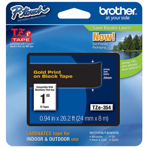 Brother 24mm (1") Gold on Black Laminated Tape (8m/26.2') (1/Pkg)