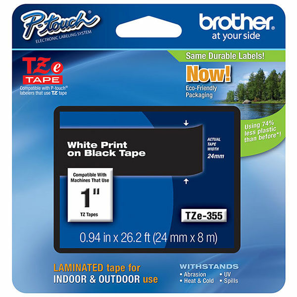 Brother 24mm (1") White on Black Laminated Tape (8m/26.2') (1/Pkg)
