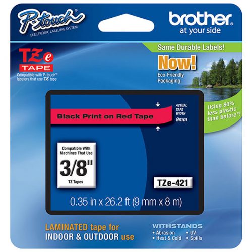 Brother 9mm (3/8") Black on Red Laminated Tape (8m/26.2') (1/Pkg)