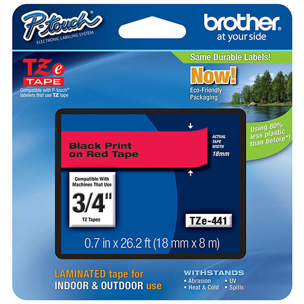 Brother 18mm (3/4") Black on Red Laminated Tape (8m/26.2') (1/Pkg)
