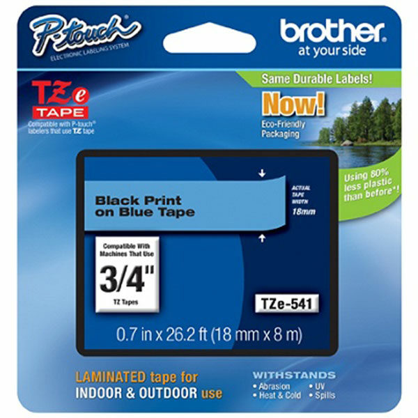 Brother 18mm (3/4") Black on Blue Laminated Tape (8m/26.2') (1/Pkg)