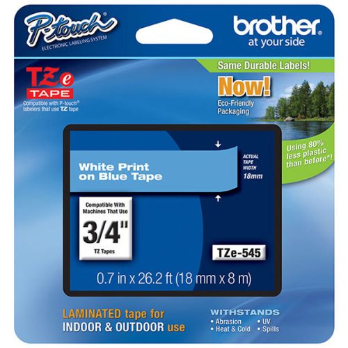 Brother 18mm (3/4") White on Blue Laminated Tape (8m/26.2') (1/Pkg)