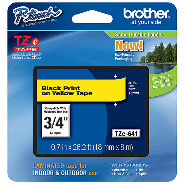 Brother 18mm (3/4") Black on Yellow Laminated Tape (8m/26.2') (1/Pkg)