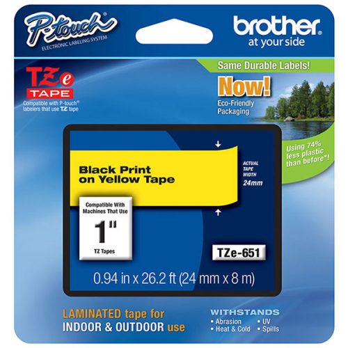 Brother 24mm (1") Black on Yellow Laminated Tape (8m/26.2') (1/Pkg)