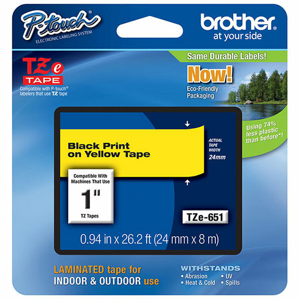 Brother 24mm (1") Black on Yellow Laminated Tape (8m/26.2') (1/Pkg)