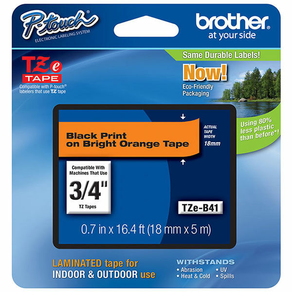 Brother 18mm (3/4") Black on Fluorescent Orange Laminated Tape (5m/16.4') (1/Pkg)