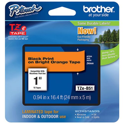 Brother 24mm (1") Black on Fluorescent Orange Laminated Tape (5m/16.4')