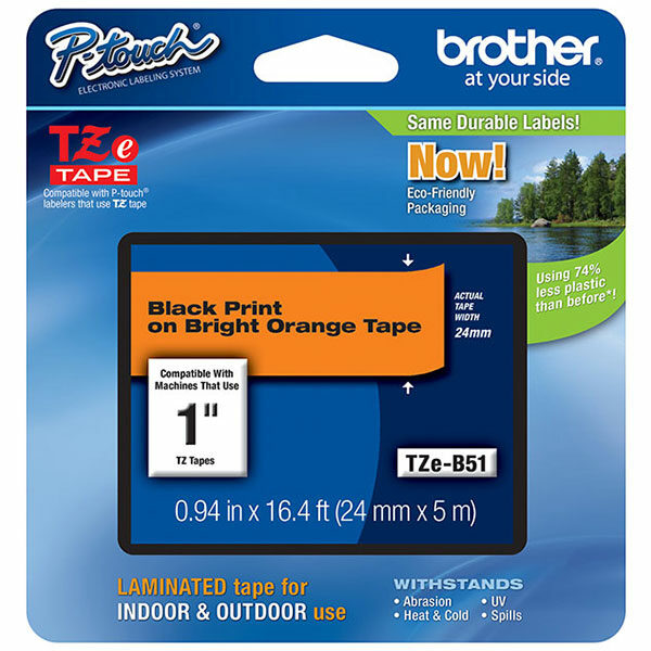 Brother 24mm (1") Black on Fluorescent Orange Laminated Tape (5m/16.4')