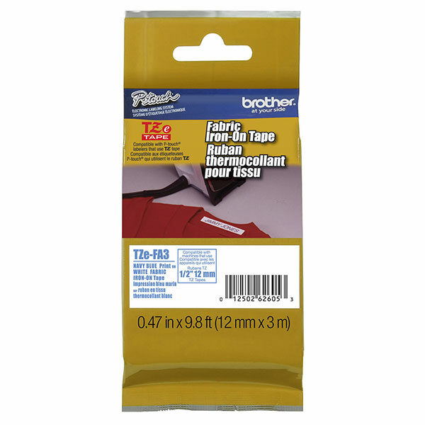 Brother 12mm (1/2") Navy Blue on White Fabric Iron-on Non-Laminated Tape (8m/26.2') (1/Pkg)