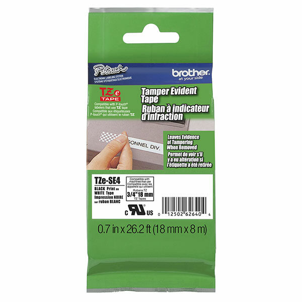 Brother 18mm (3/4") Black on White Laminated Security Tape (8m/26.2') (1/Pkg)
